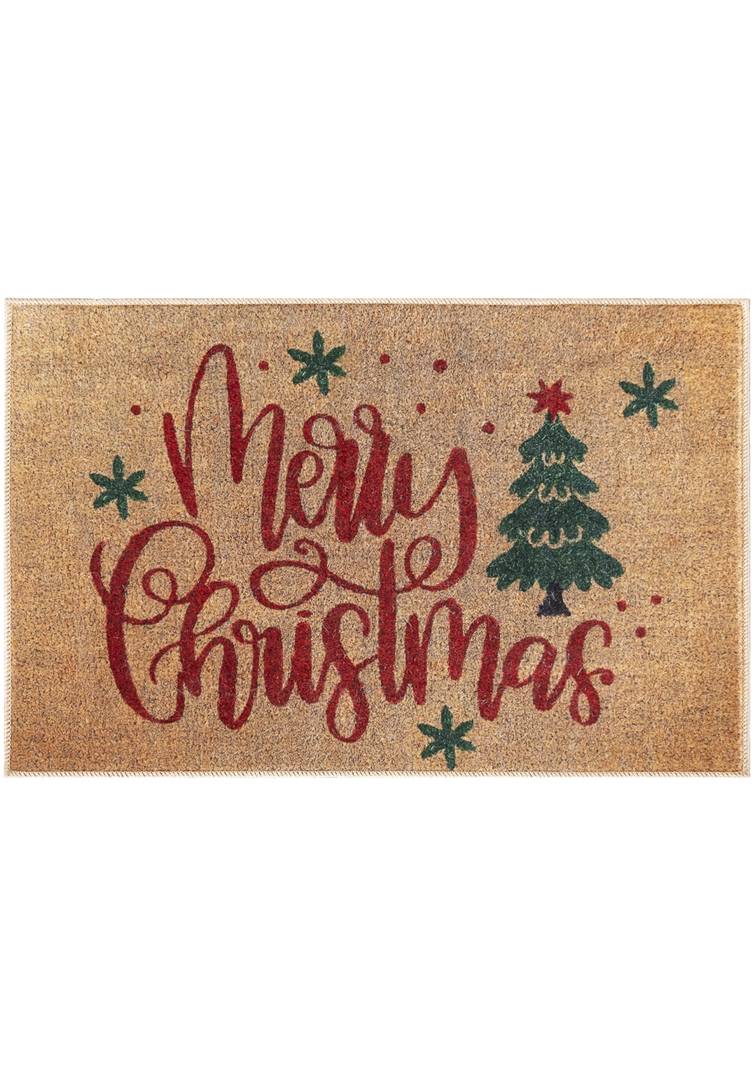Weihnachtsteppich, Merry Christmas-Matte – XMAS TIME Weihnachts-Fußmatte, braun